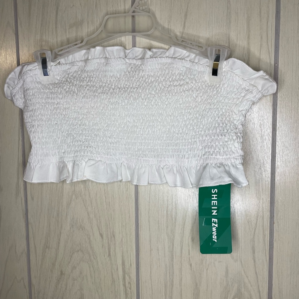 SHEIN Elegant White Smocked Crop Top